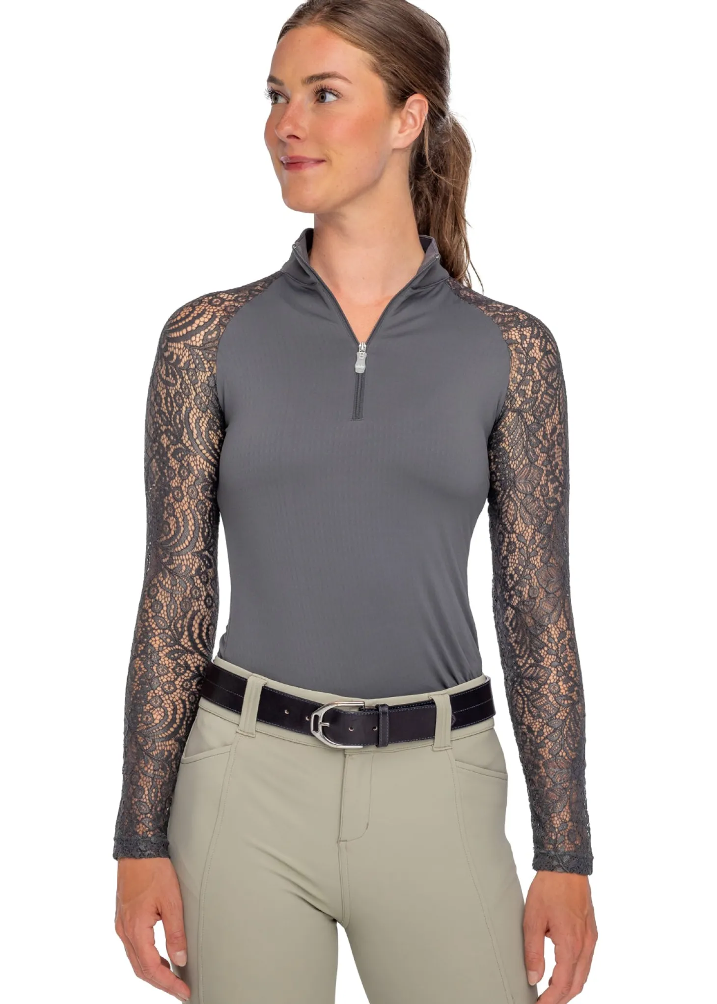 Kastel Denmark Ladies’ Quarter-Zip Floral Lace Long-Sleeve Shirt - "Sutton"